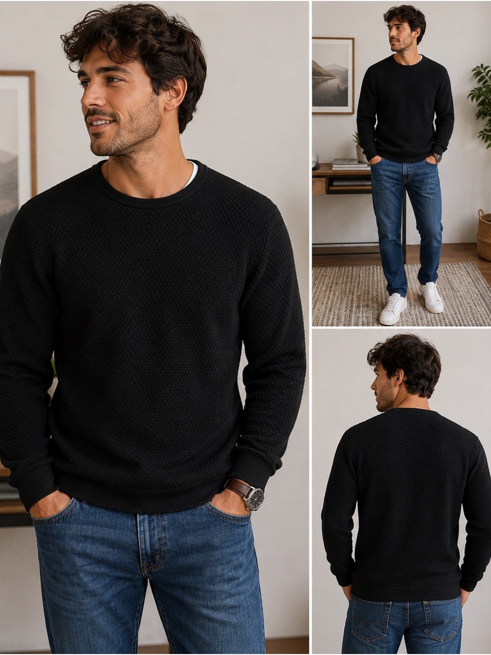 MBX Premium Goods Black Textured Crewneck Sweater Men’s Size Medium